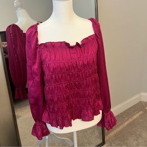 Ruched hot pink blouse